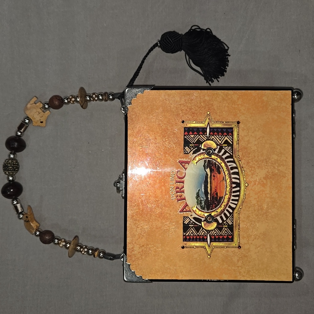 Don Lino Africa Tan Cigar Box Handbag Signed Piece Elaine Laurent